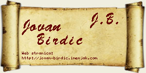 Jovan Birdić vizit kartica